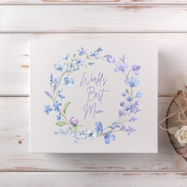 Blue Watercolour Flower Wreath - World's Best Magnetic Box