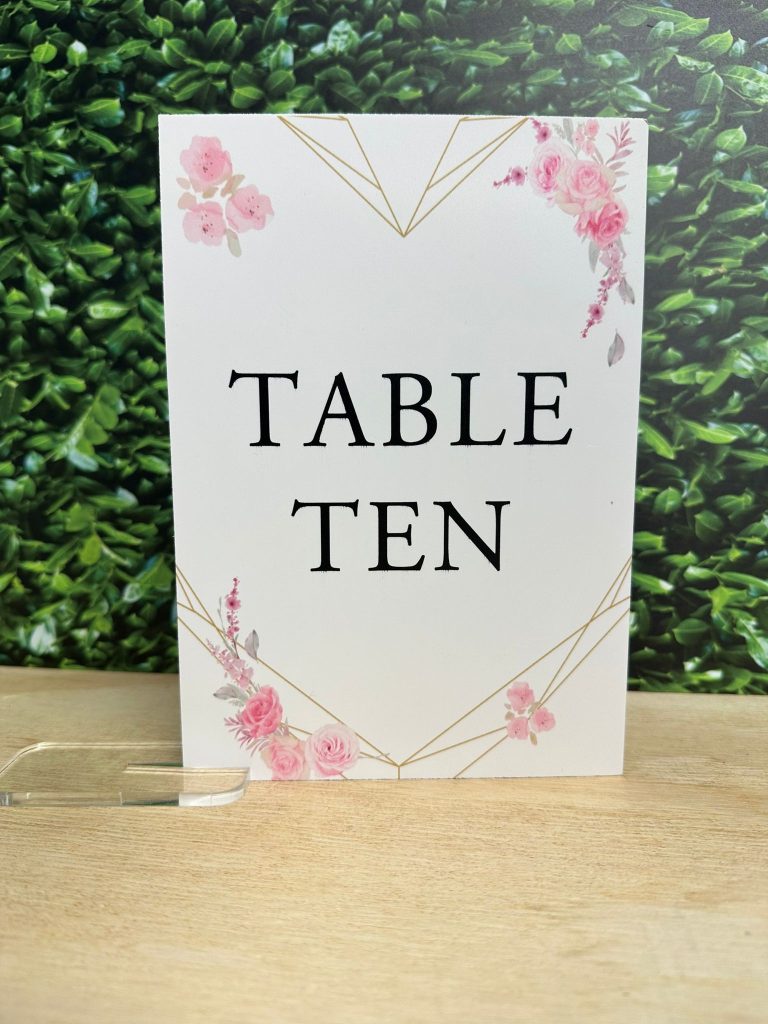 Heart W Pink Roses Wedding Table Numbers