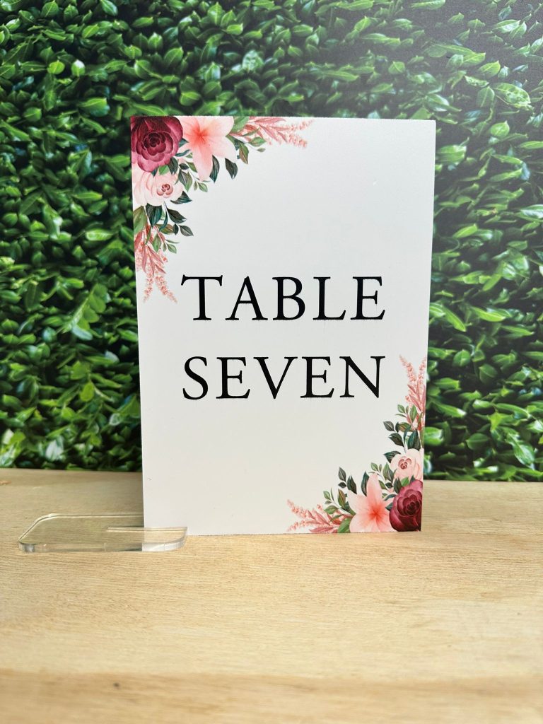 Burgundy & Peach Flower Wedding Table Numbers