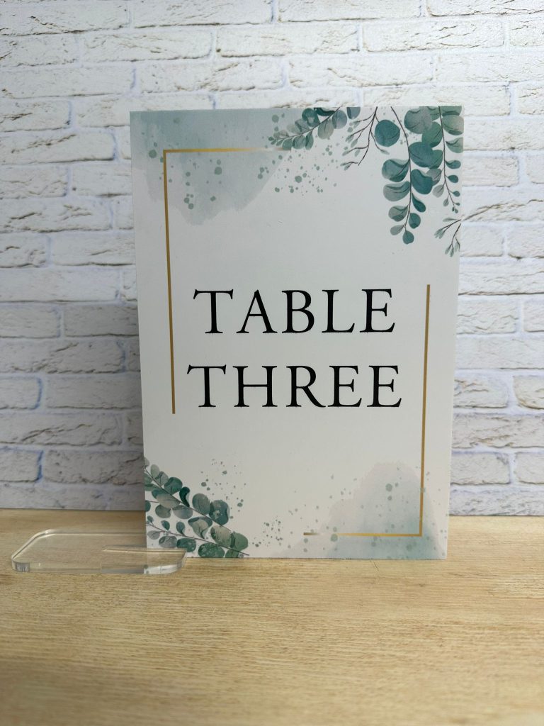 Eucalyptus W Gold Border Wedding Table Numbers