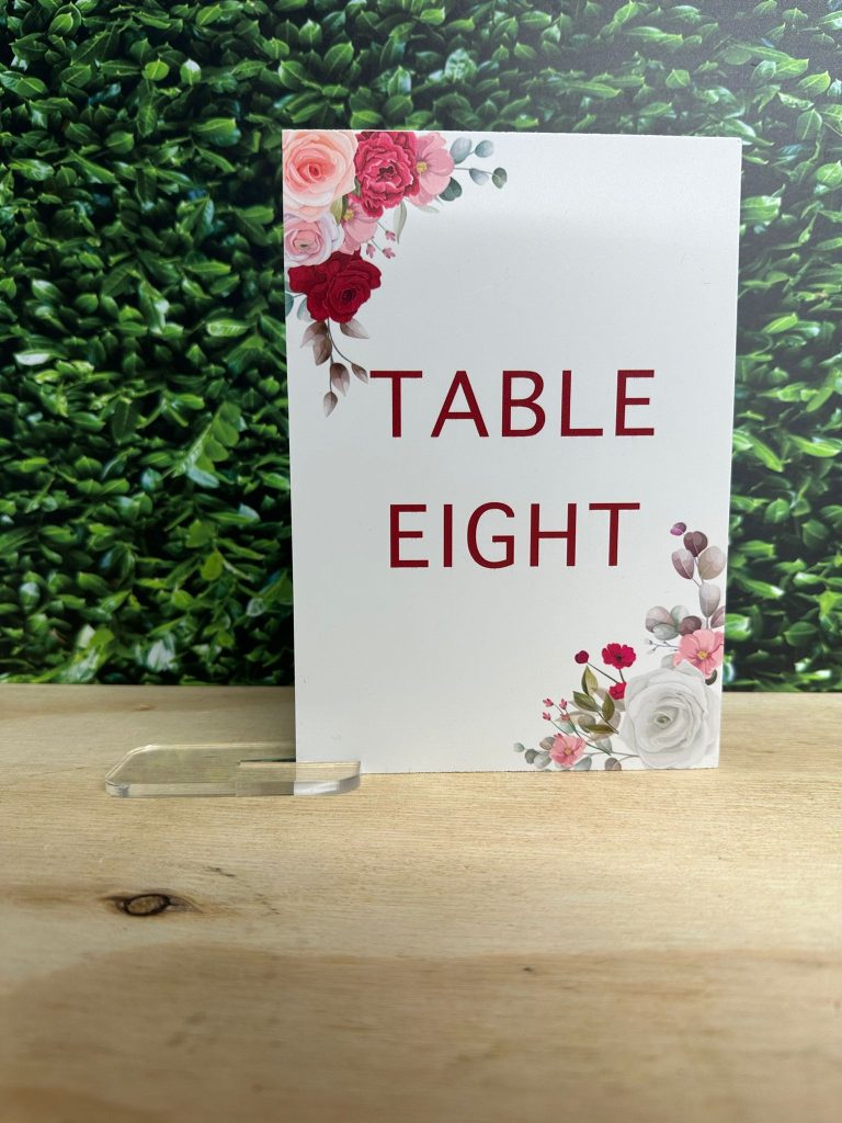 Dark Red & White Roses Wedding Table Numbers