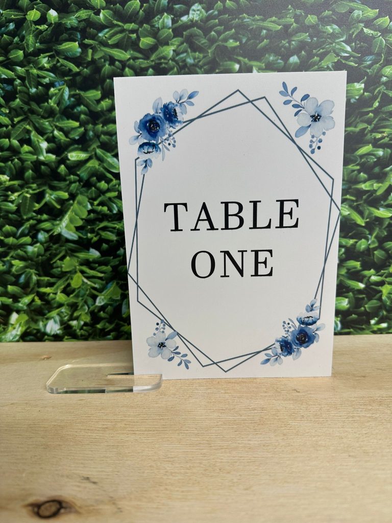Blue & White Flowers W Shape Wedding Table Numbers