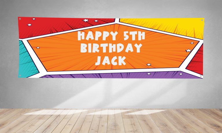 Multi Coloured Superpower Scene Birthday PVC Banner 1ft x 3ft BB003
