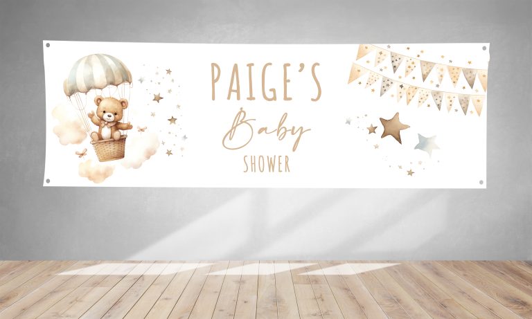 Bear In Hot Air Balloon Baby Shower PVC Banner 1ft x 3ft