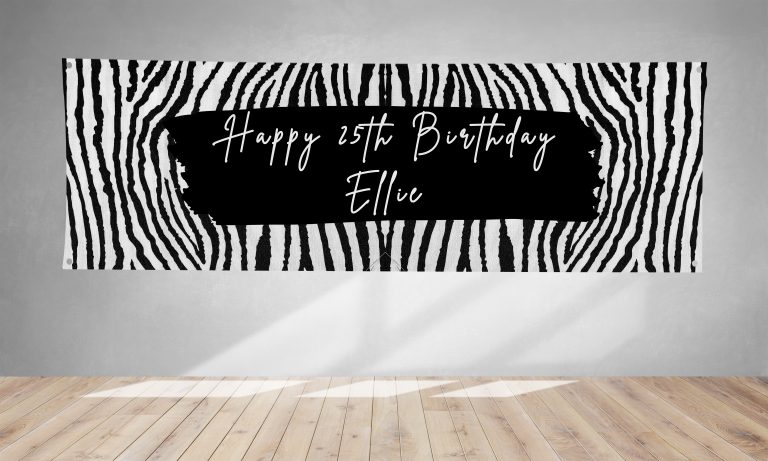 Personalised Tiger Print Black & White PVC Banner 1ft x 3ft BB056