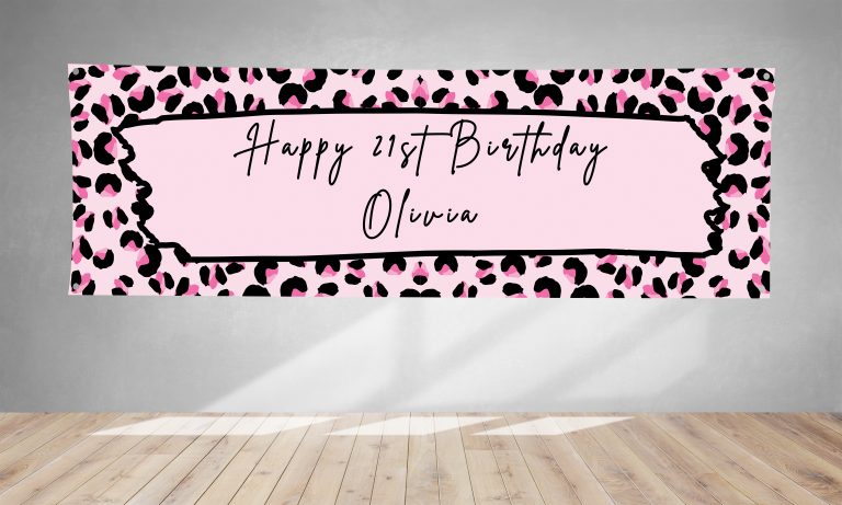 Personalised Pink Leopard Print PVC Banner 1ft x 3ft BB053