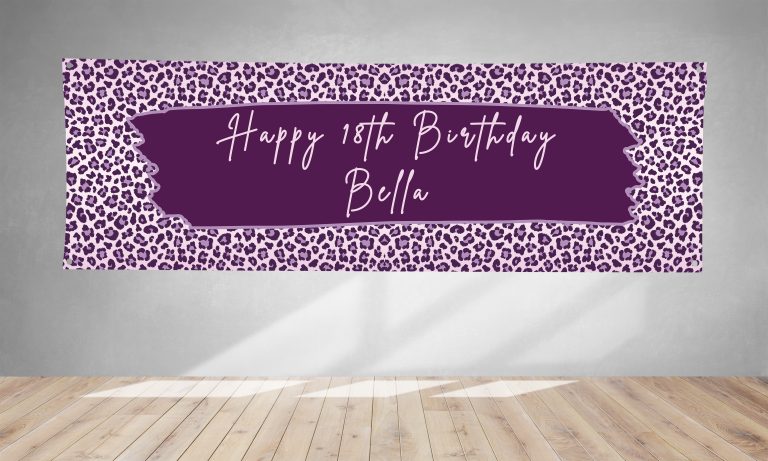 Personalised Purple Leopard Print PVC Banner 1ft x 3ft BB052