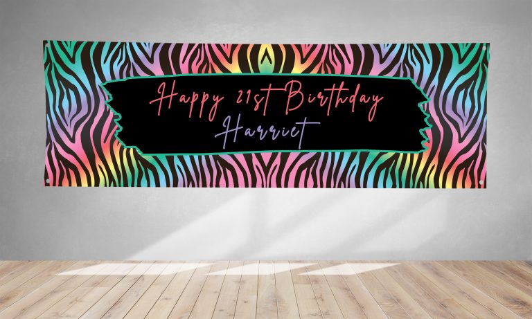 Personalised Tiger Print Rainbow PVC Banner 1ft x 3ft BB055