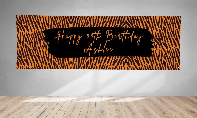 Personalised Tiger Print Orange & Black PVC Banner 1ft x 3ft BB054
