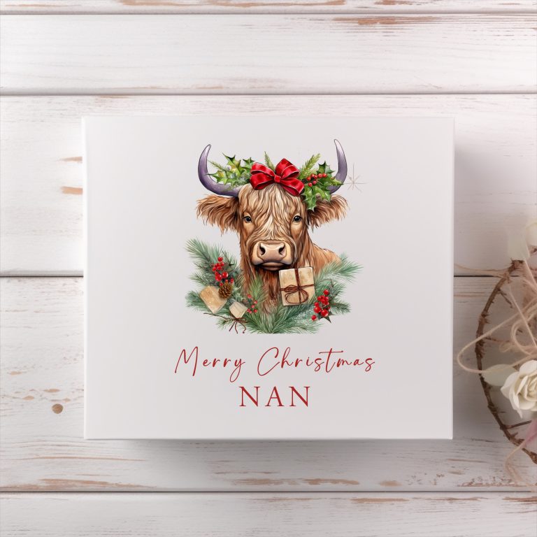 Personalised Christmas Highland Cow Magnetic Box